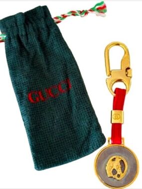 Gucci Red and Gold Horse Charm Keychain with Gucci Pouch